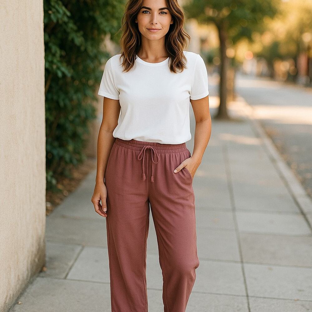 Jolt Pink Wide Leg Pants Relaxed Fit Linen Blend 7 28